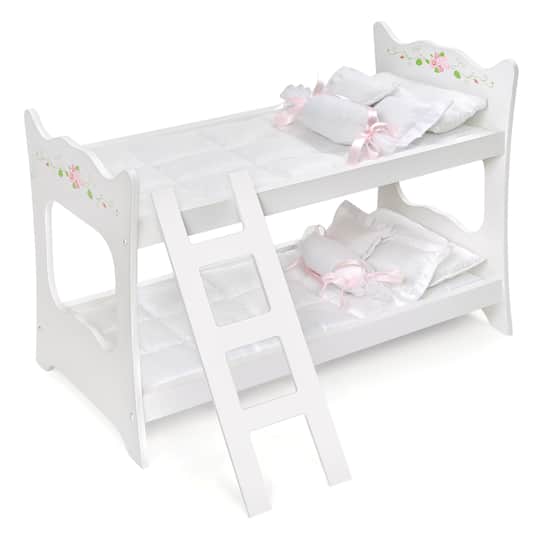 Badger Basket White Rose Doll Bunk Bed with Ladder &#x26; Bedding